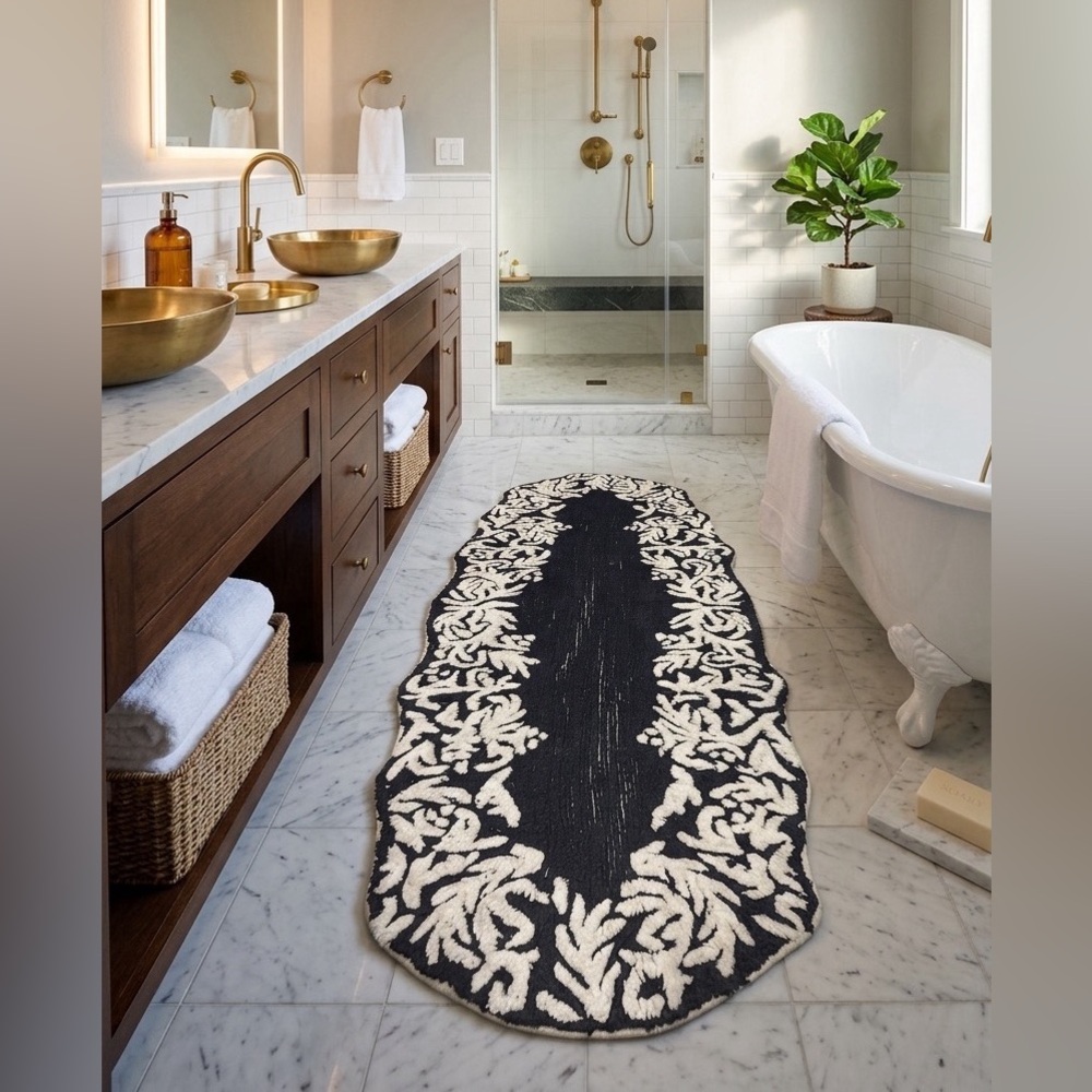 Anthropologie Philippa Navy & Ivory Bath Mat Spa Rug XL SOLD OUT ONLINE